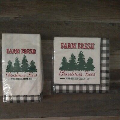 Farm Fresh Christmas Trees Lunch & Dinner napkin Set Buffalo check Farmhouse Z-5