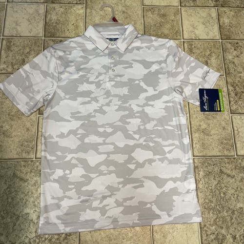 NWT Mens Ben Hogan White/Gray Camo Short Sleeve Collared