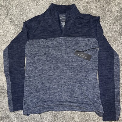Marc Anthony Quarter Zip Long Sleeve Navy Gray  Pullover Sweater Shirt Men's M
