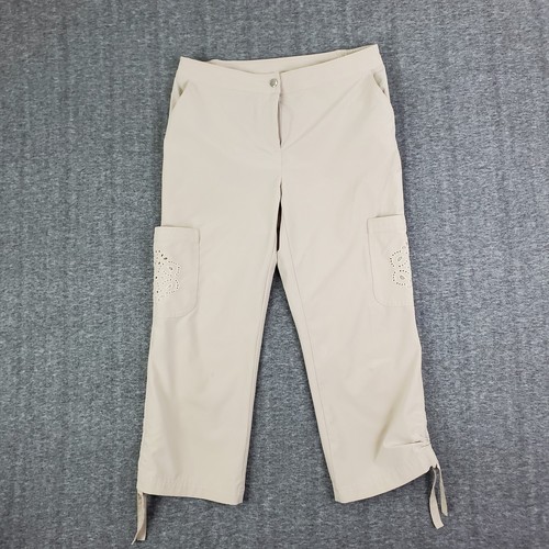 Chicos Zenergy Pants Size 0 4 Crop Tan Eyelet Pocket Light