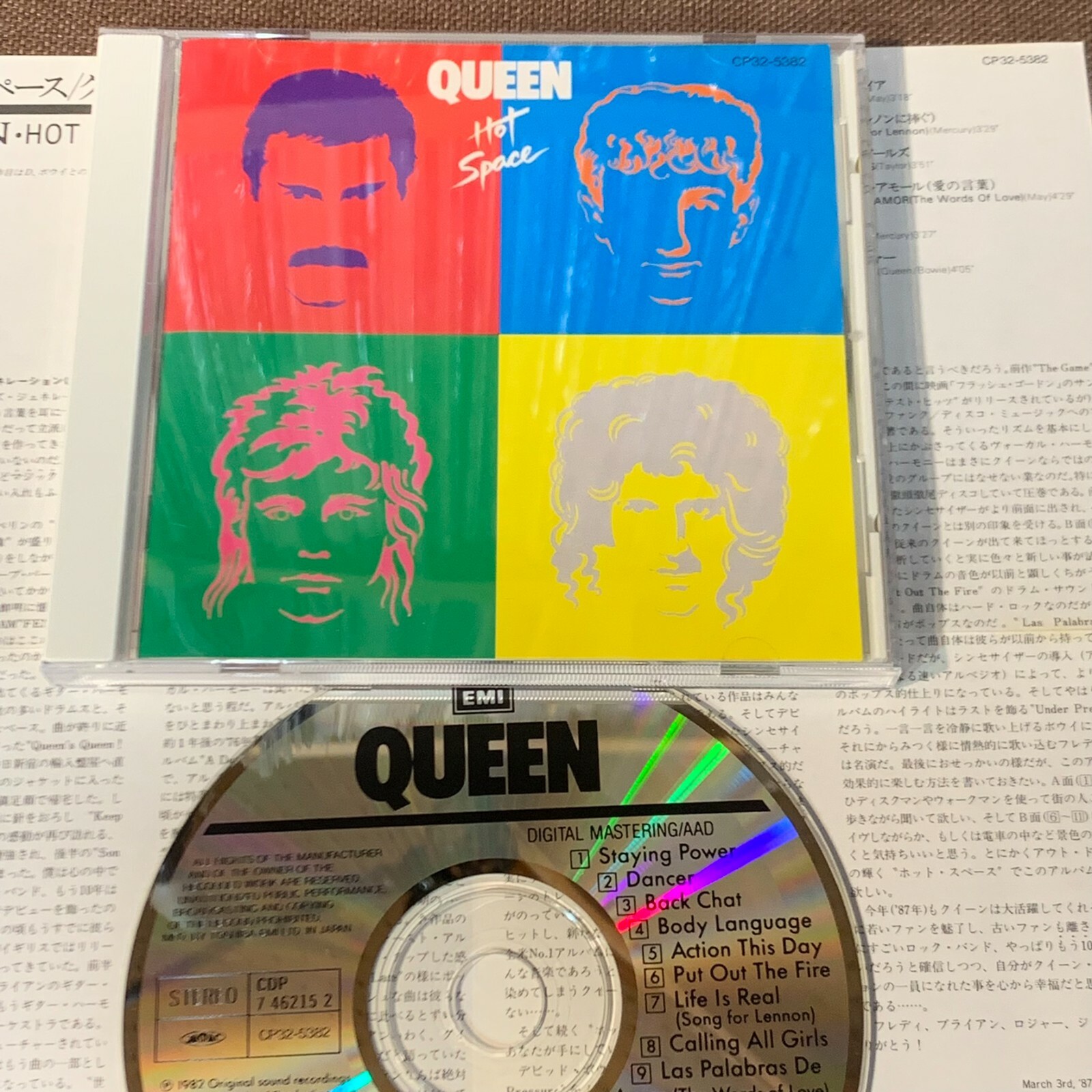 QUEEN Hot Space JAPAN CD CP32-5382 1A2 TO w/PS+INSERT No OBI QUEEN Hot Space JAPAN CD CP32-5382 1A2 TO w/PS+INSERT No OBI