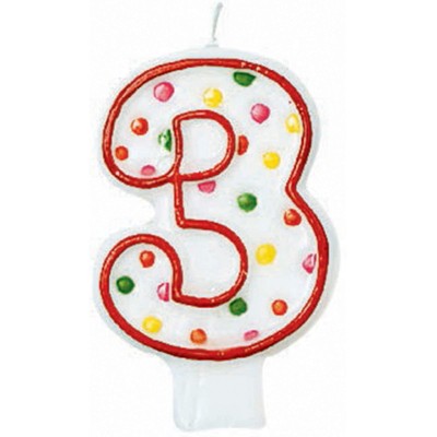 American Greetings Polka Dots #3 Flat Molded Candles, White/Red