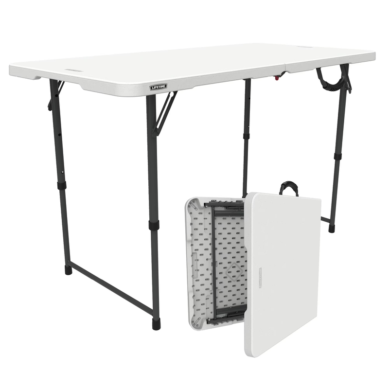 4 Foot Fold-In-Half Adjustable Height Table, Indoor/Outdoor Es...