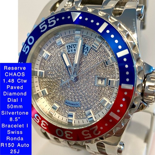 50mm 1.48Ctw Diamond | Swiss R150 Auto | CHAOS | Blue/Red Bezel