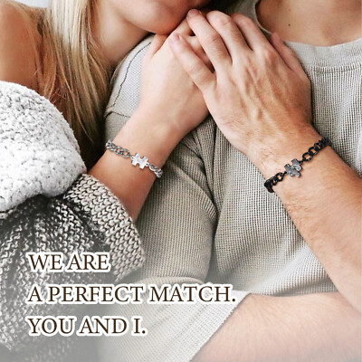 2pcs Matching Bracelets for Couples Romantic Heart Puzzle Chain Lover Festive