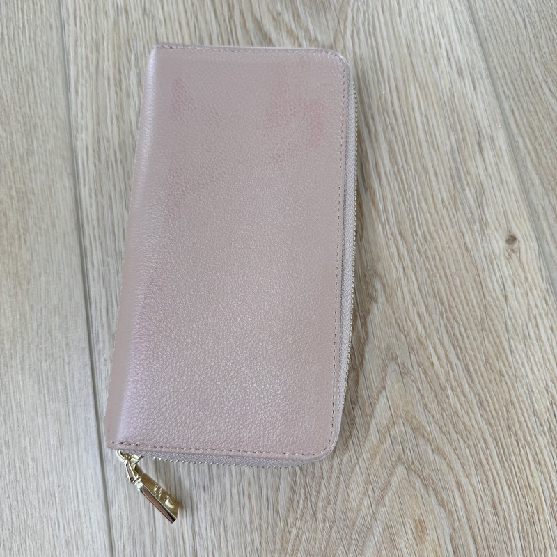 Love Moschino Zip Wallet Clutch Leather Taupe Brass Hardware Heart