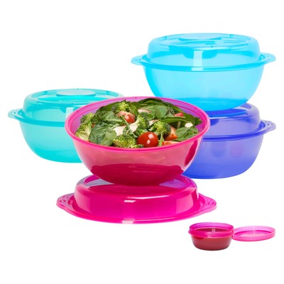 Bentgo Easyboxes Salad-to-Go Containers - 8-Piece Set: 4 Bowls, Leak-Proof Dr...