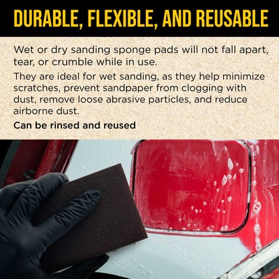 60 Grit 4-Sided Hand Sanding Block Sponges, 6/Box - 3.9" x 2.75" x 1" Wet or Dry