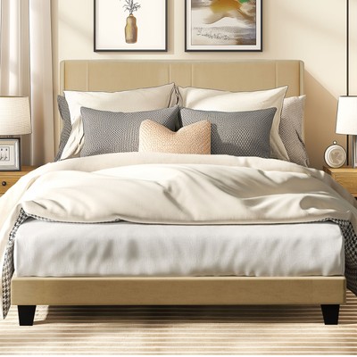 King Size Metal Platform Bed Frame with Adjustable Height Upholstered Headboard