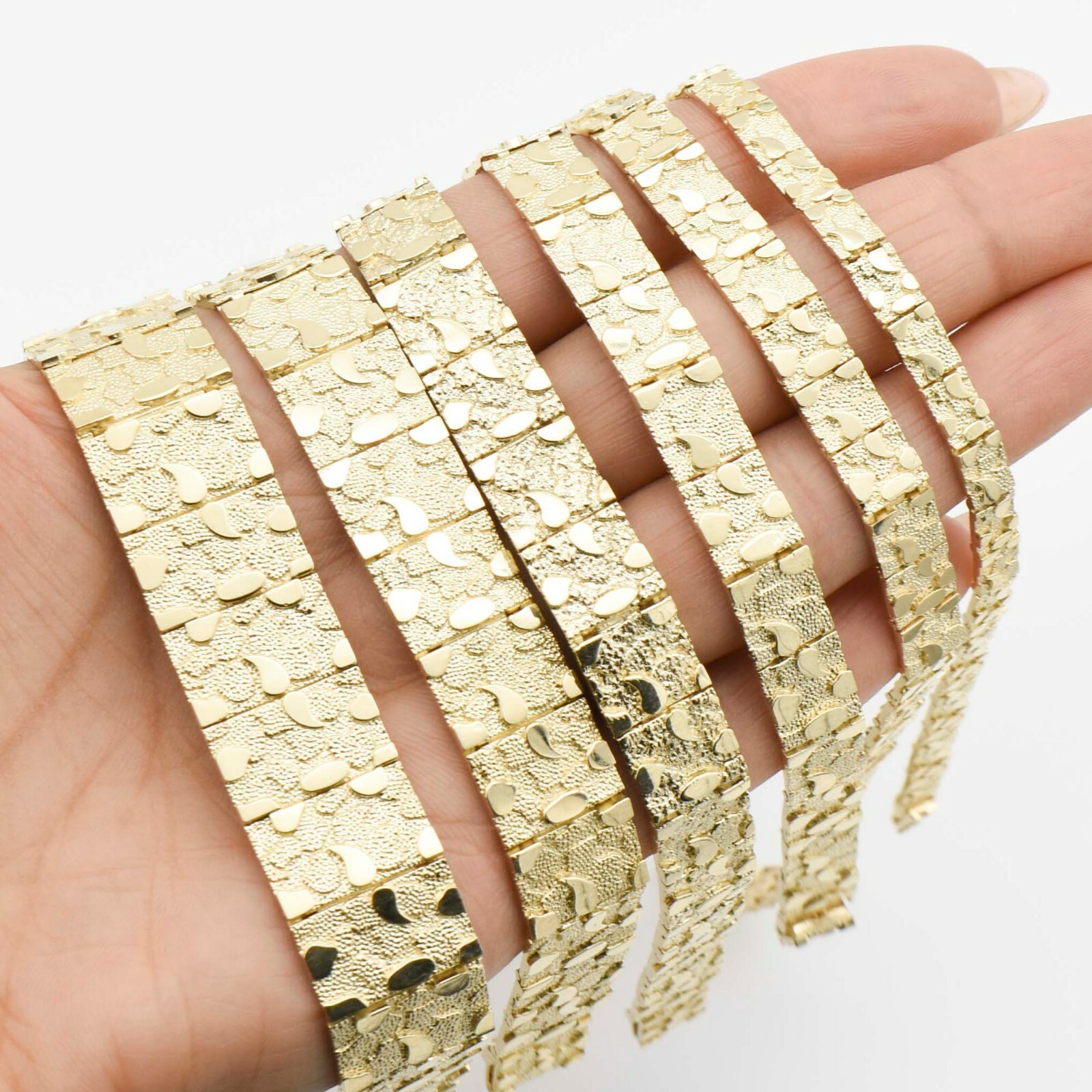 Nugget Textured Rectangle Edge Link Bracelet Real 10K Yellow