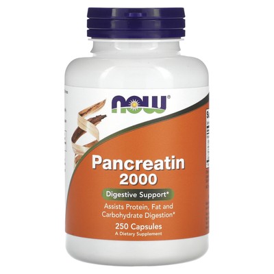 Now Foods Pancreatin 10X - 200 мг 250 капсул с сертификатом GMP