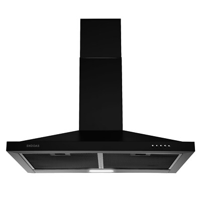 24'' 30'' 36'' Wall Mount Range Hood Kitchen Stove Vent Black w/LED 3-Speed Fan New