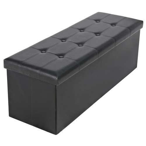 43" Folding Storage Ottoman Bench Faux Leather Footrest Chest with Divider Black