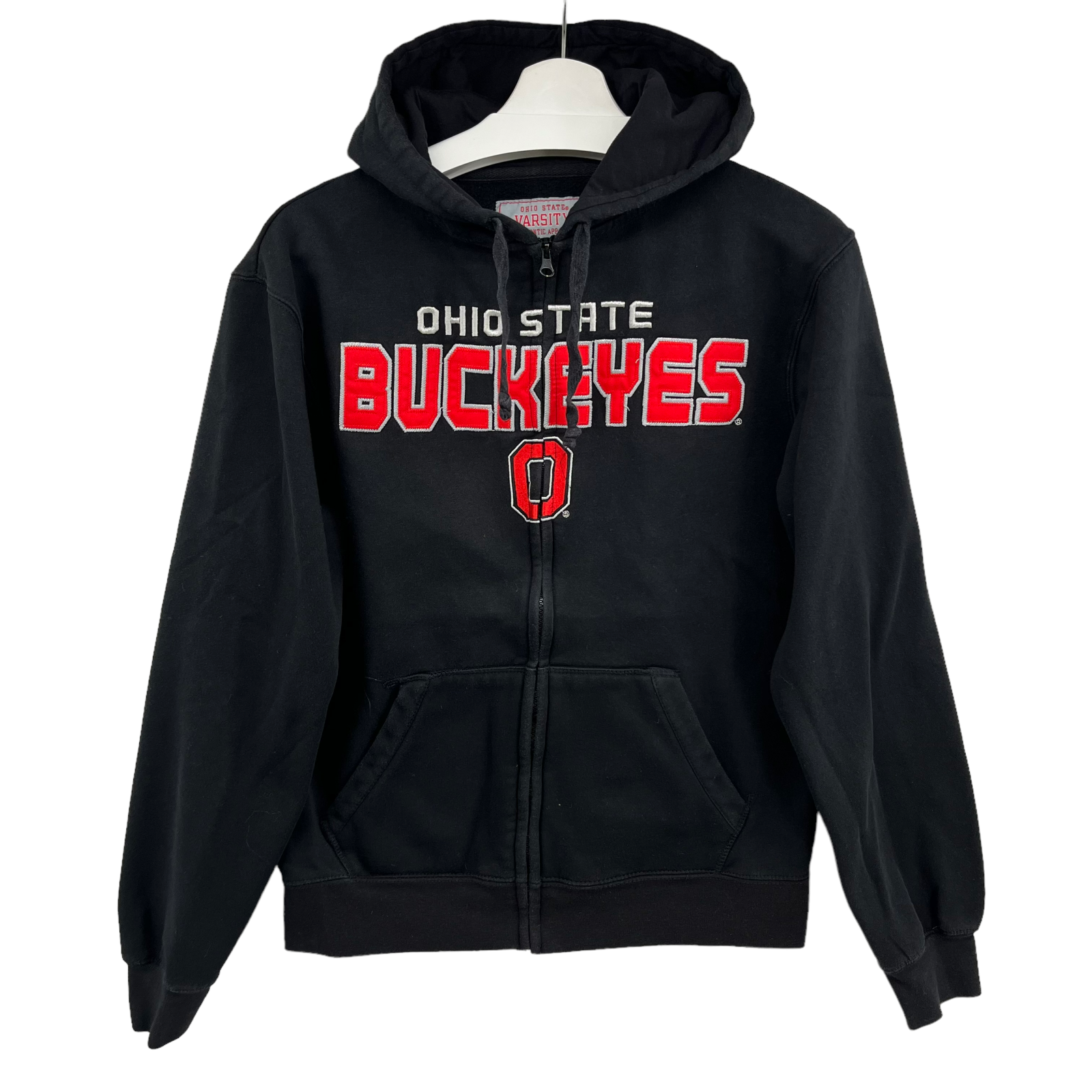 Ohio State Varsity Adult Small OSU Buckeyes Spellout Full Zip Hoodie Black Red