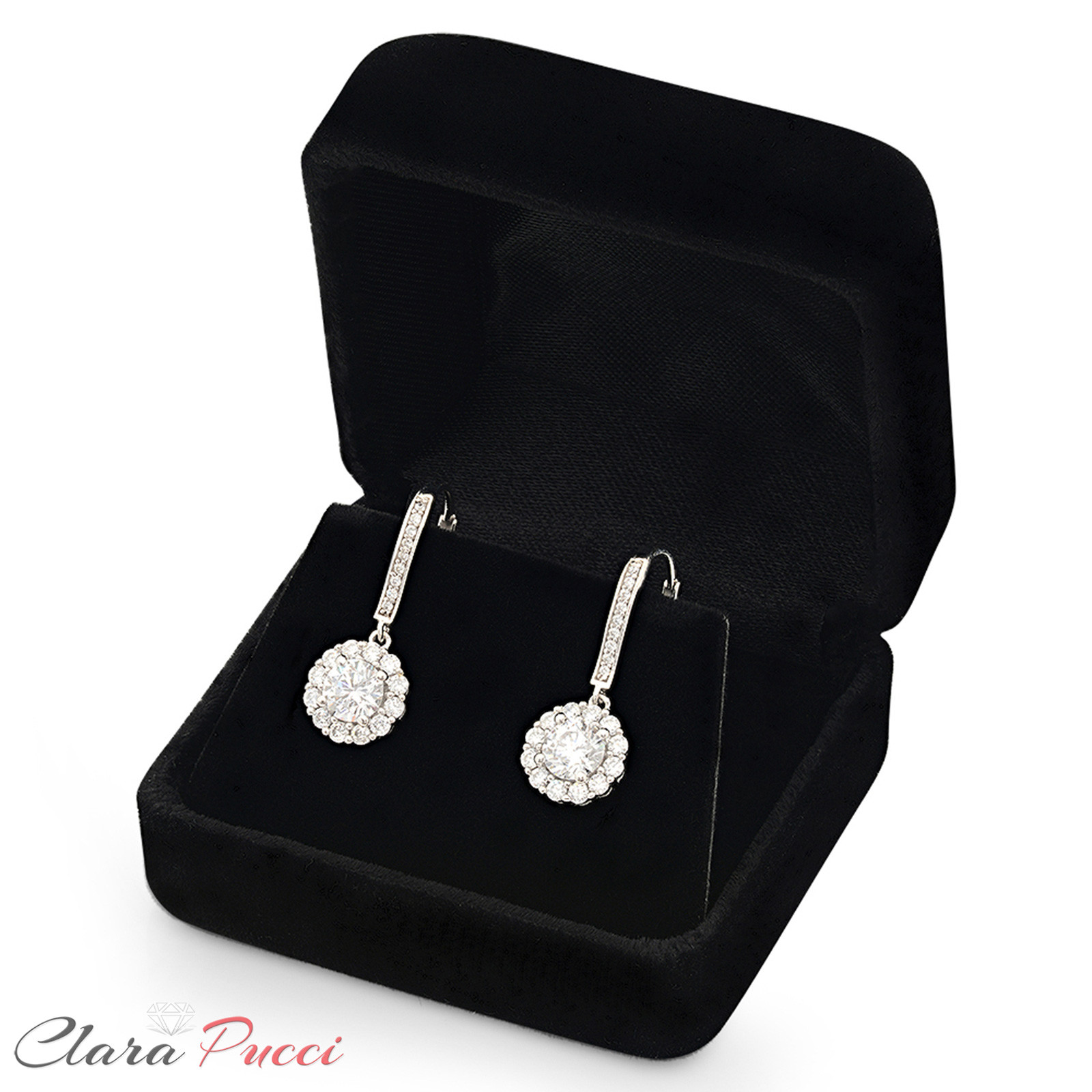 Pre-owned Pucci 3.65ct Round Simulated Diamond Halo Lever Back Drop Earrings 14k White Gold