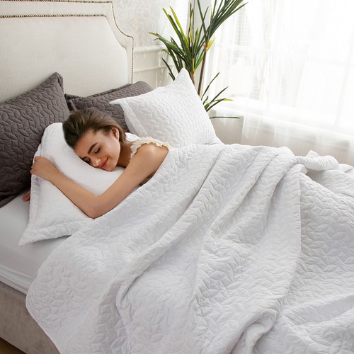 3xwhite-leaves Printed Bedspread Bedding Set