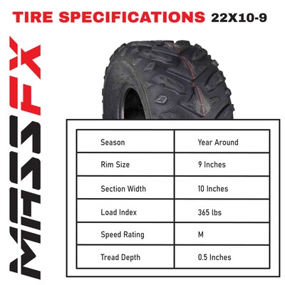 MASSFX Grinder 22x10-9 Rear Tire Durable 6 Ply Soft/Hard Pack Ground for ATV