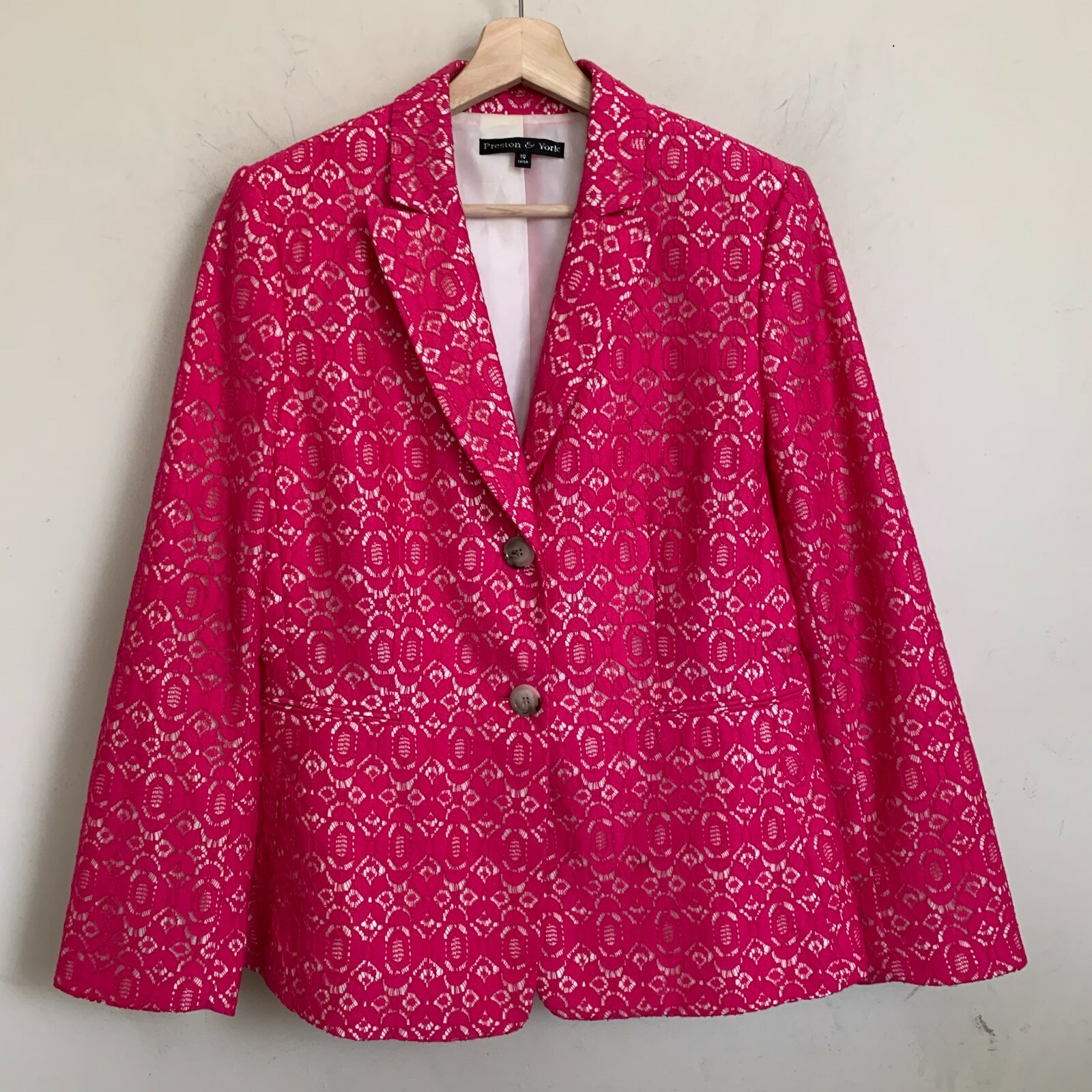 Preston & York Womens Jacket Fuchsia Pink Lace Overlay White