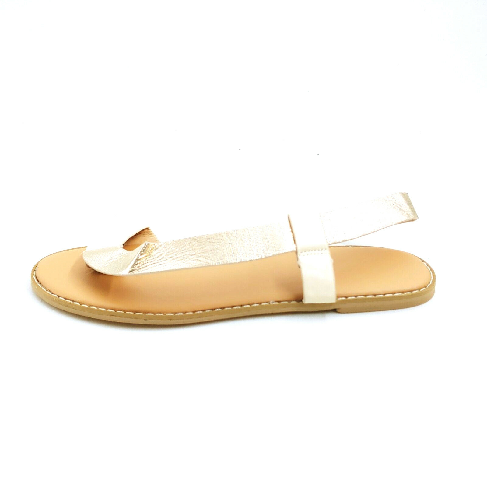 Flat Toe Loop Thong Sandals Womens Metallic Gold Slip On