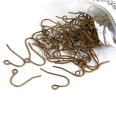 20 Antique Copper Plain 22 Gauge Fishhook Hook Earring Findings With Round Loop