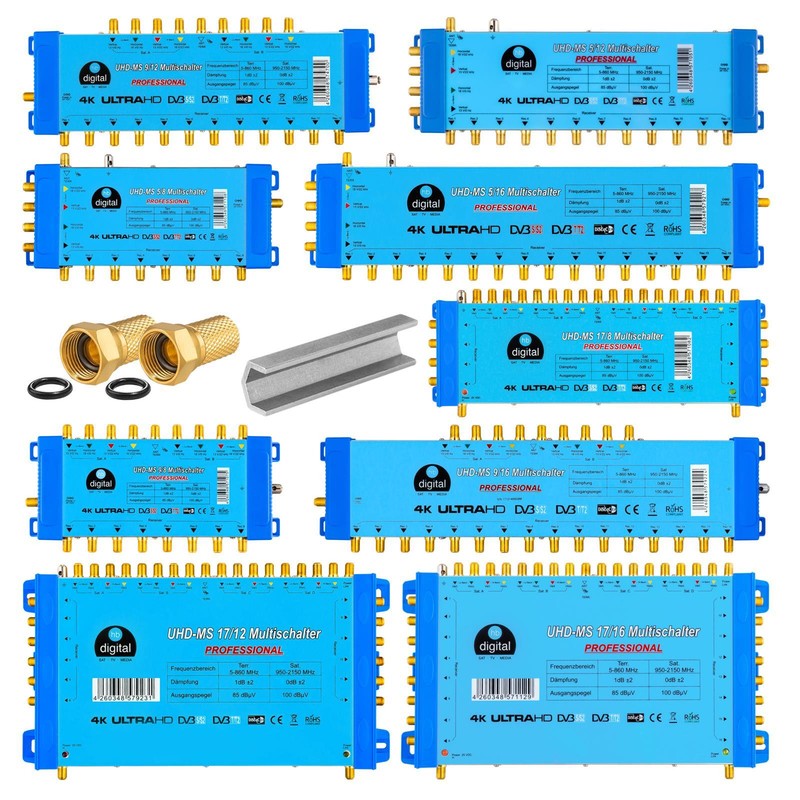 Multiswitch Multischalter Sat Verteiler 8 12 16 Teilnehmer 1 2 4 Satelliten 4k