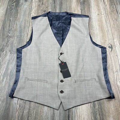 Ted Baker Stone Cross Hatch Waistcoat Men s Vest Size 44 R Regular Fit NEW