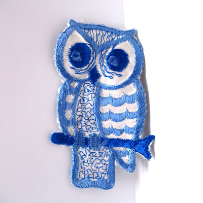 Worried Owl - Anxious - Blue - Vintage Patch - Embroidered - Bird - 4 1/4''