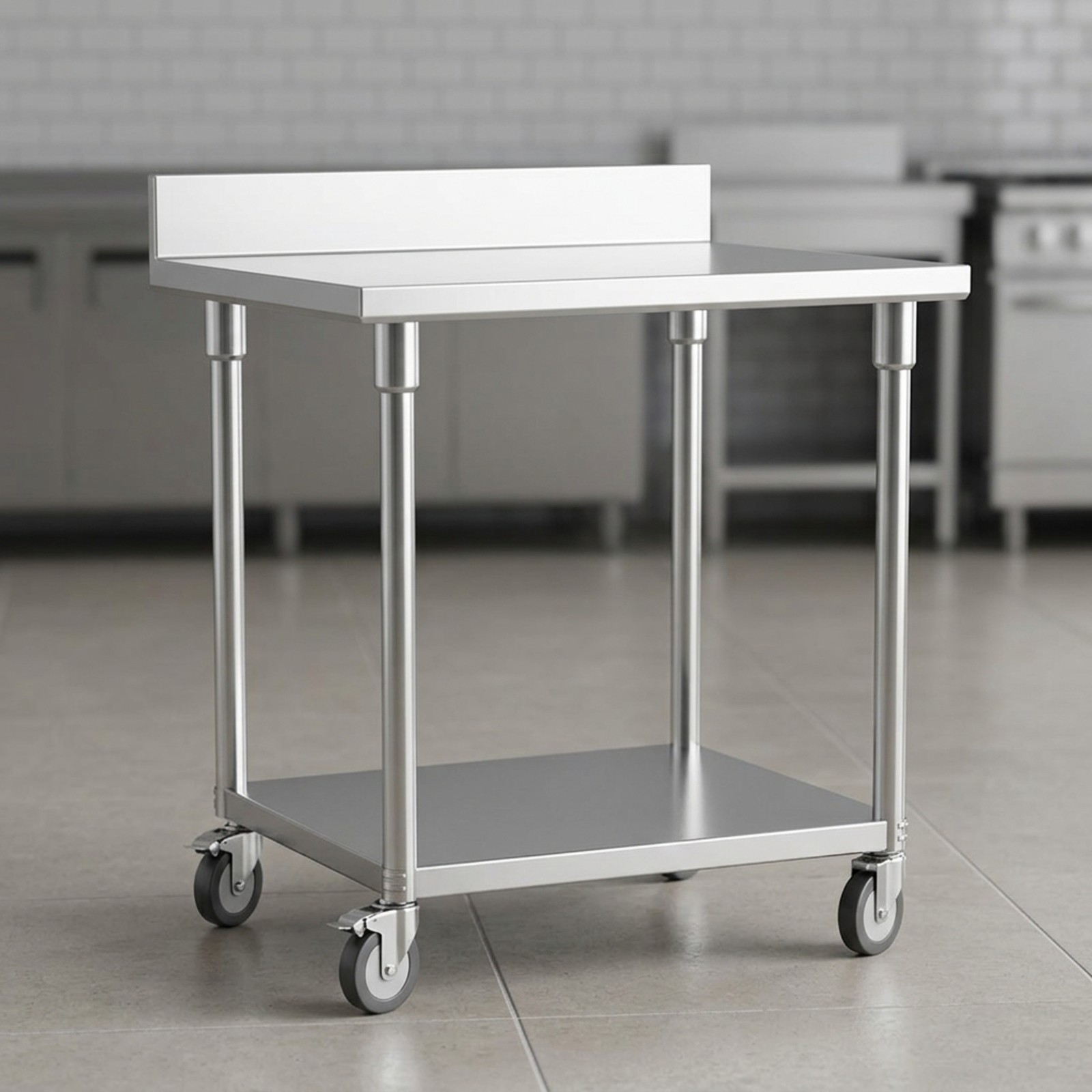 SOGA Commercial Stainless Steel Work Bench Backsplash & Castor Wheels 80cm