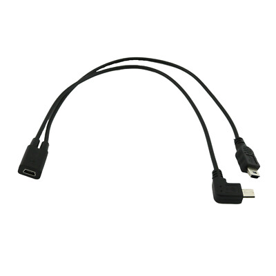 USB Mini Female to Micro Right Angle and Mini Male Y Splitter Charger Cable 1ft