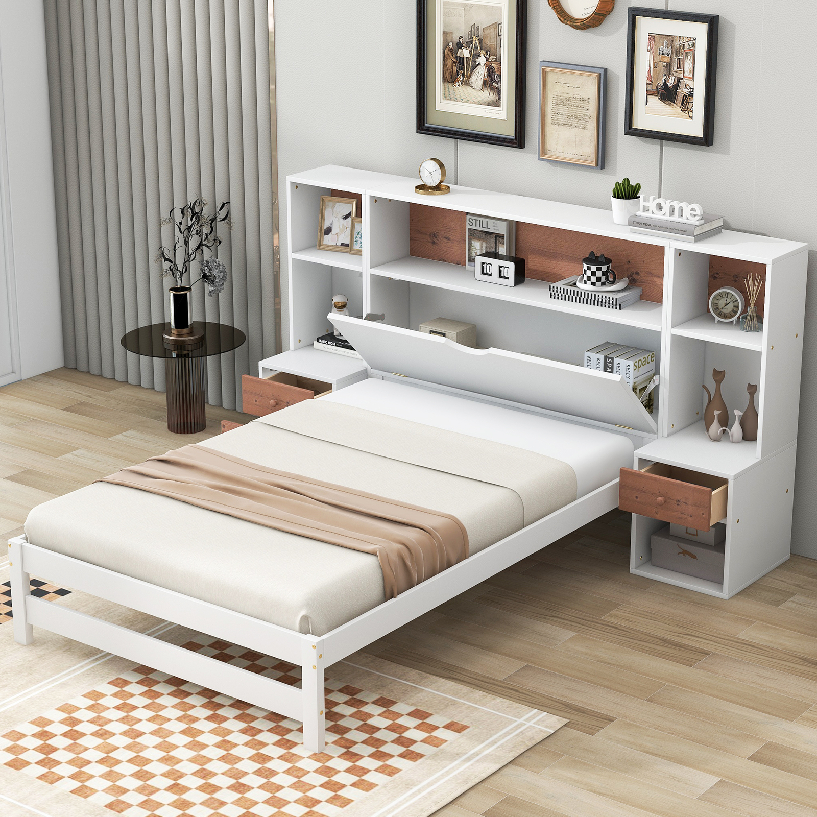 With Storage Headboard And Drawers Nightstand White