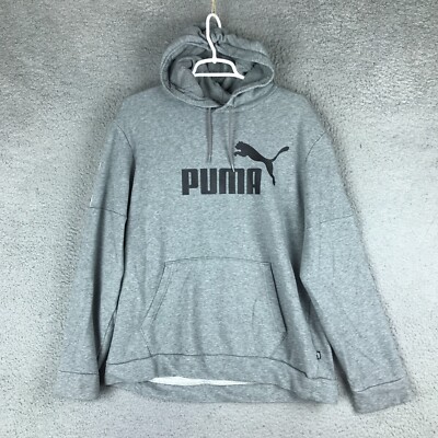 Puma Mens Long Sleeve Drawstring Pullover Fleece Gray Hoodie Size L