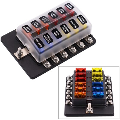 12 Ways Blade Fuse 32V 100A Car Boat Fuse Box Holder W/ Power Panel Board Camper