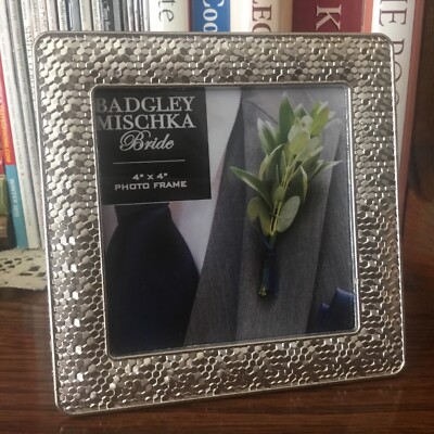 Badgley Mischka Photo Frame Bride Collection 4x4 Silver Metal Shiny Embossed B8
