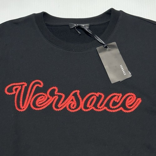 Pre-owned Versace Men Embroidered Red Logo Black Sweatshirt Sweater Size L $850