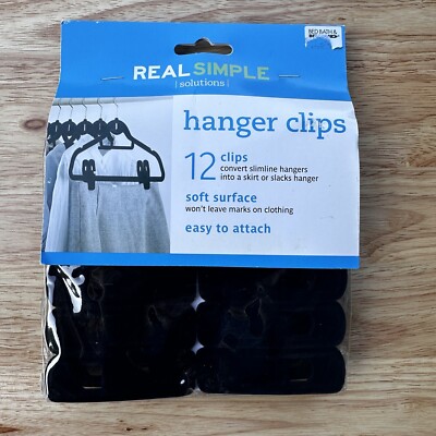 REAL SIMPLE SOLUTIONS Package of 12 Hanger Clips Black Color NEW