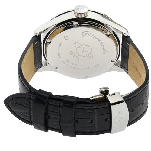 Pre-owned Gv2 By Gevril Men's 42300 Giromondo Black Dial Black Leather Date Swiss Watch