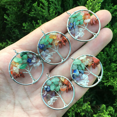 5pcs Yoga 7 Chakra Tree of life Stone Pendants Amulet Reiki GIft Chain Energy