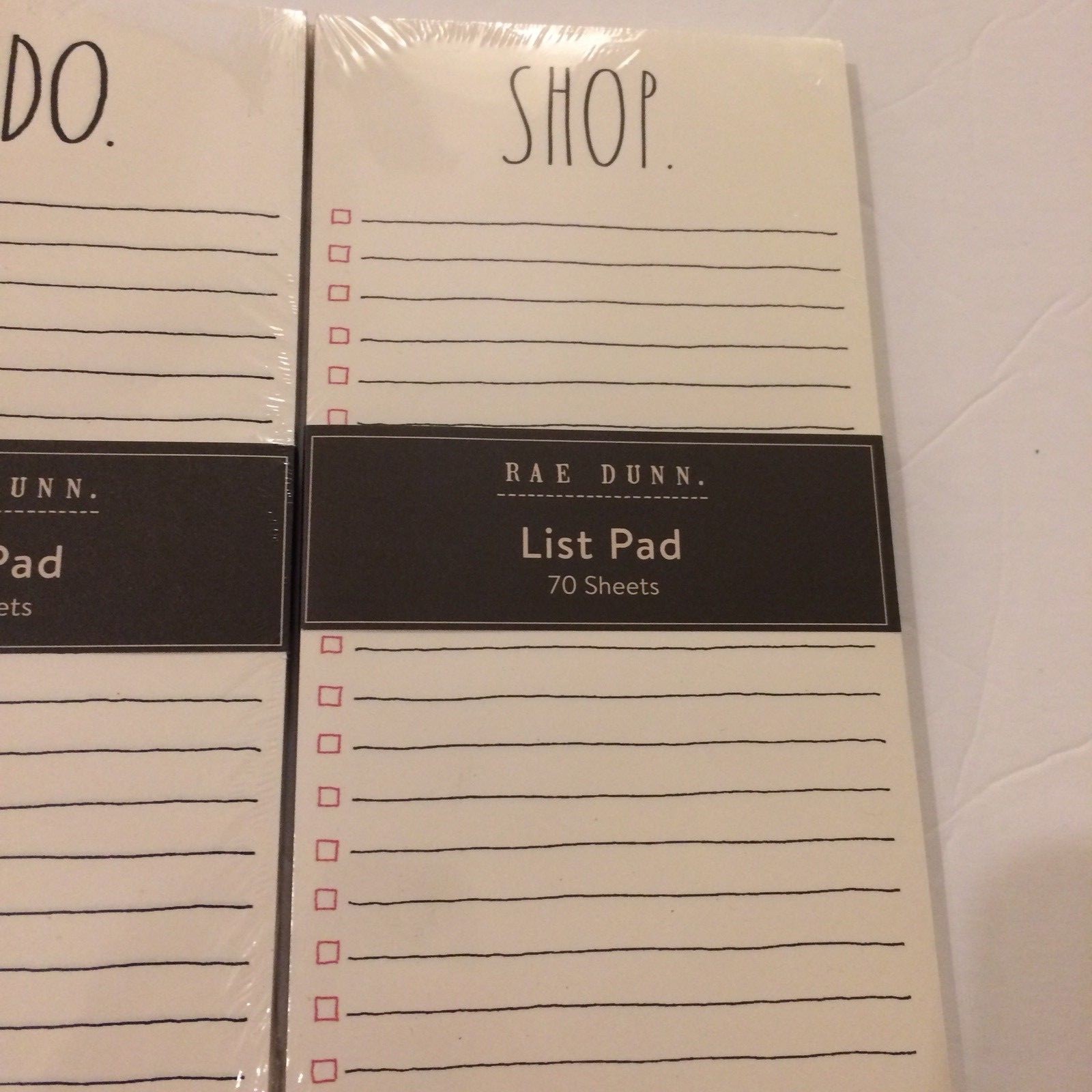 Rae Dunn Set of 2 List Pads Shop To Do 70 Sheets Lined with Check Boxes