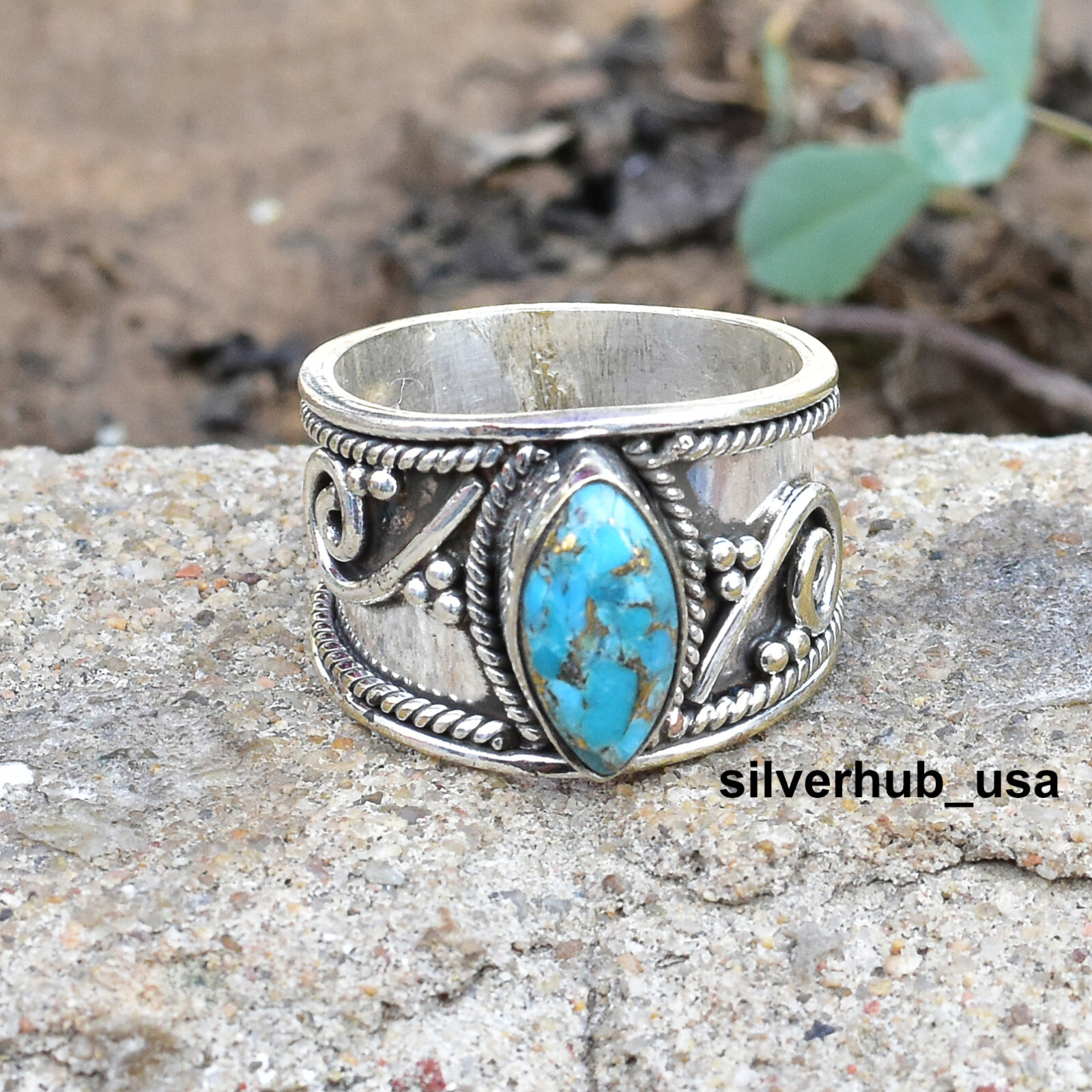 【ET】R.B turquoise SILVER 925 Indian Vintage Navajo Native American RB RUNNING BEAR Sterling