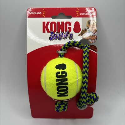 KONG Squeakair Tennis Ball with Rope Dog Toy, Medium, Yellow 