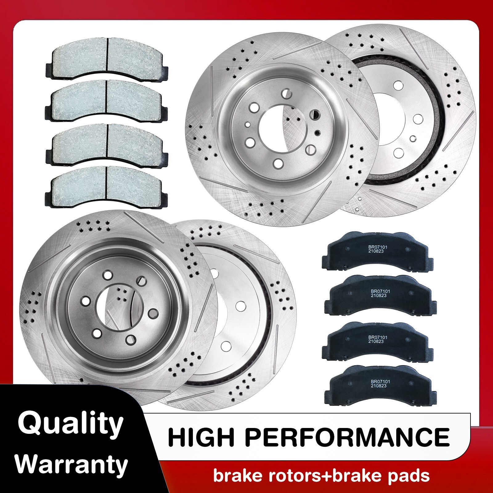 Front+Rear Drill Slot Brake Rotors + Ceramic Pads For 2012 2013 - 2018 Ford F150