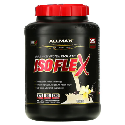 Isoflex, 100% Pure Whey Protein Isolate, Vanilla, 5 lbs (2.27 kg)