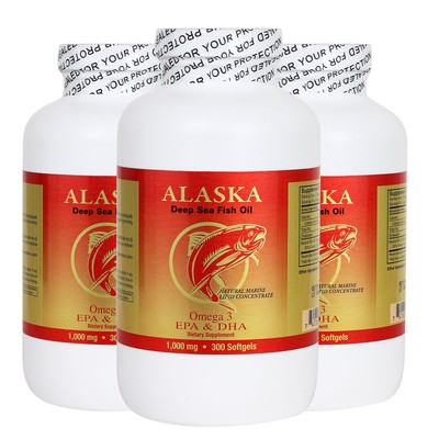 3 X 300 Alaska Deep Sea Omega-3 Fish Oil =900Caps, EPA/DHA, FRESH, FREE SHIPPING