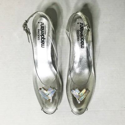 Vtg California Magdesians Slingbacks Clear Iridescent Gold Embellishment 1