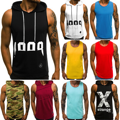 Tanktop Aufdruck T-Shirt Muskelshirt Achselshirts Kapuze Herren OZONEE 5 MIX 7M7