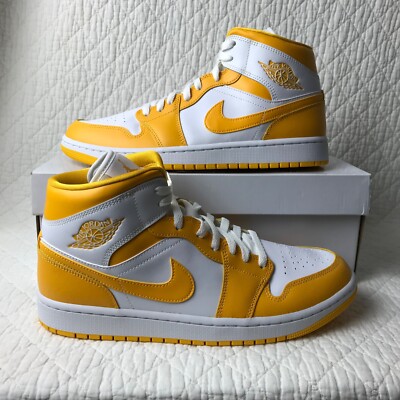 Nike Air Jordan 1 MID Shoes Women’s SZ 12 White University Gold BQ6472-117