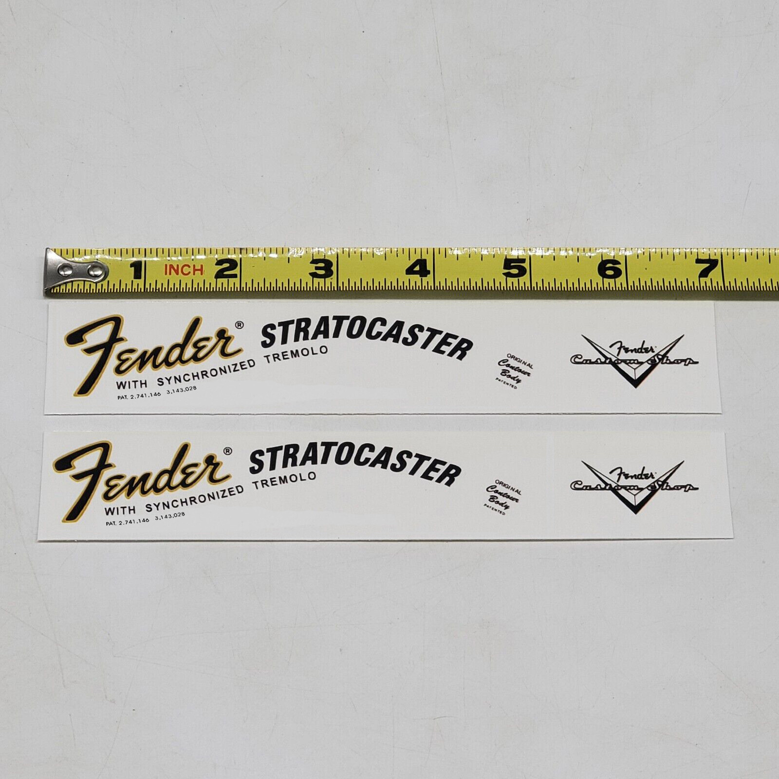 Fender 70's Strat Waterslide Guitar Headstock Decals with CS Logo (Set of 2)
