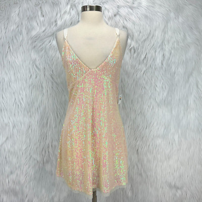Intimately Free People NWT Gold Rush Sz S Icicle Pearl Sequin Lace Up Mini Dress