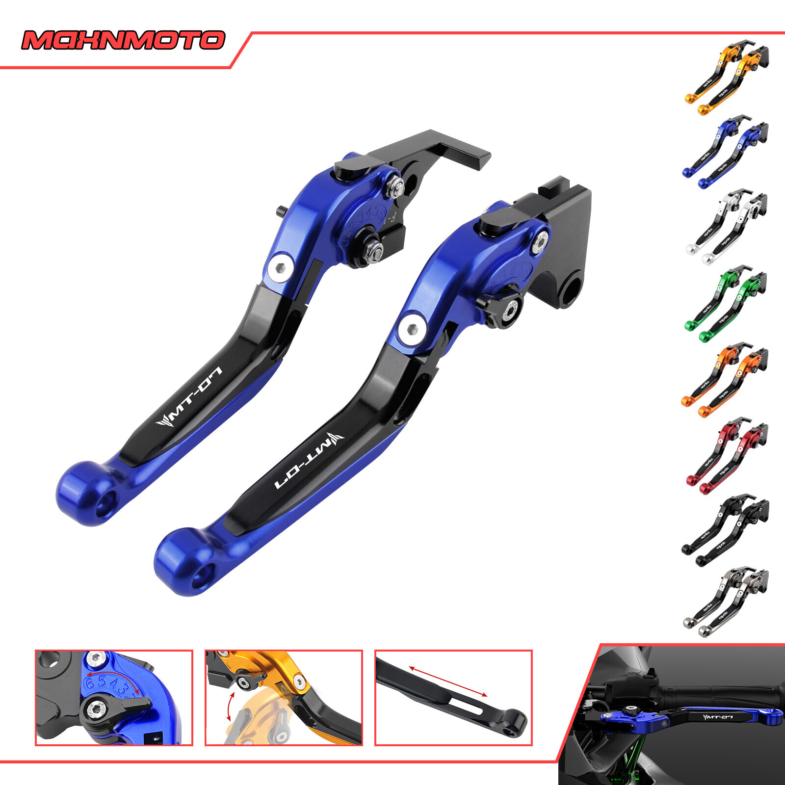 Folding Extendable Brake & Clutch Lever Set – For Yamaha MT-07 2014-2023 – Blue Aluminum