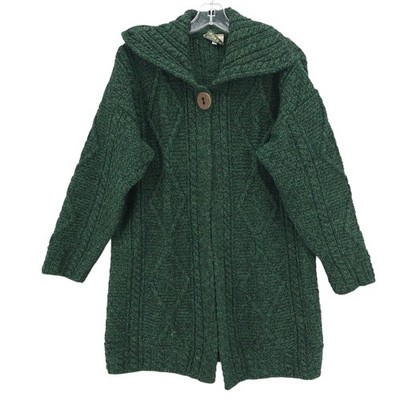 CARRAIG DONN Ireland Sweater Cardigan Green Marled 1-Button 100% Wool LARGE